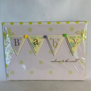 NWT BURGOYNE 3D Baby Banner Welcome Card - Pastel Yellow Green Polka Dot - 5X7